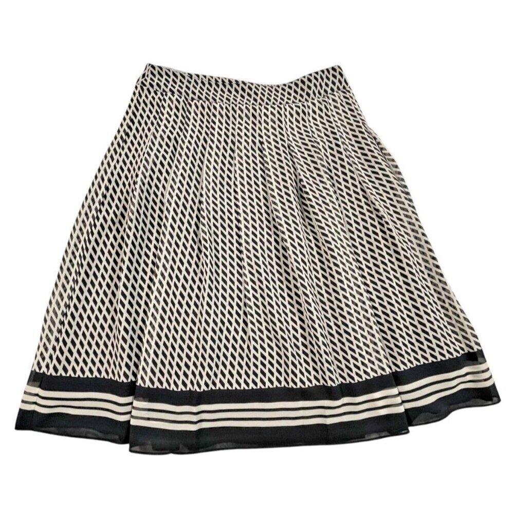 Talbots Women’s Size 8 A-Line Pleated Chiffon Lined Skirt Navy Cream Polyester
